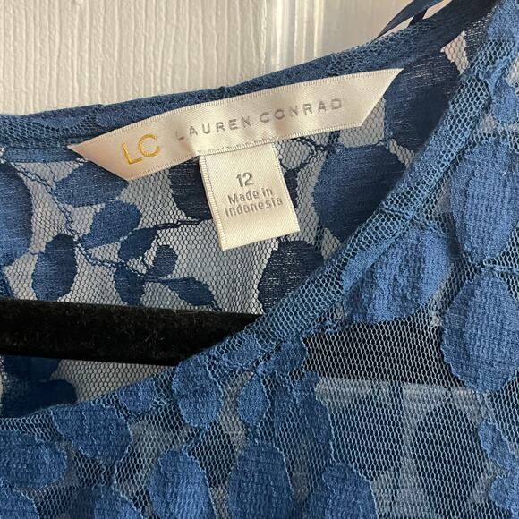 LC Lauren Conrad Teal Blue Lace Fit Flare Dress Romantic Feminine Size 12 - Picture 3 of 9
